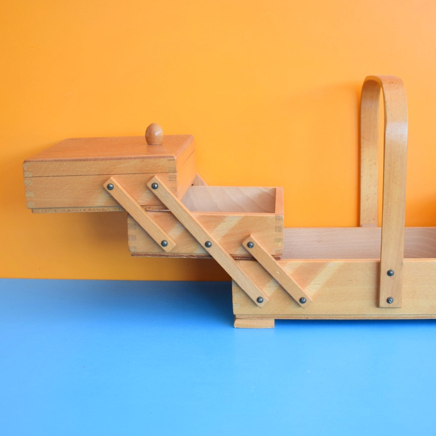 Vintage 1970s Sewing / Hobby Box - Cantilevered Wood
