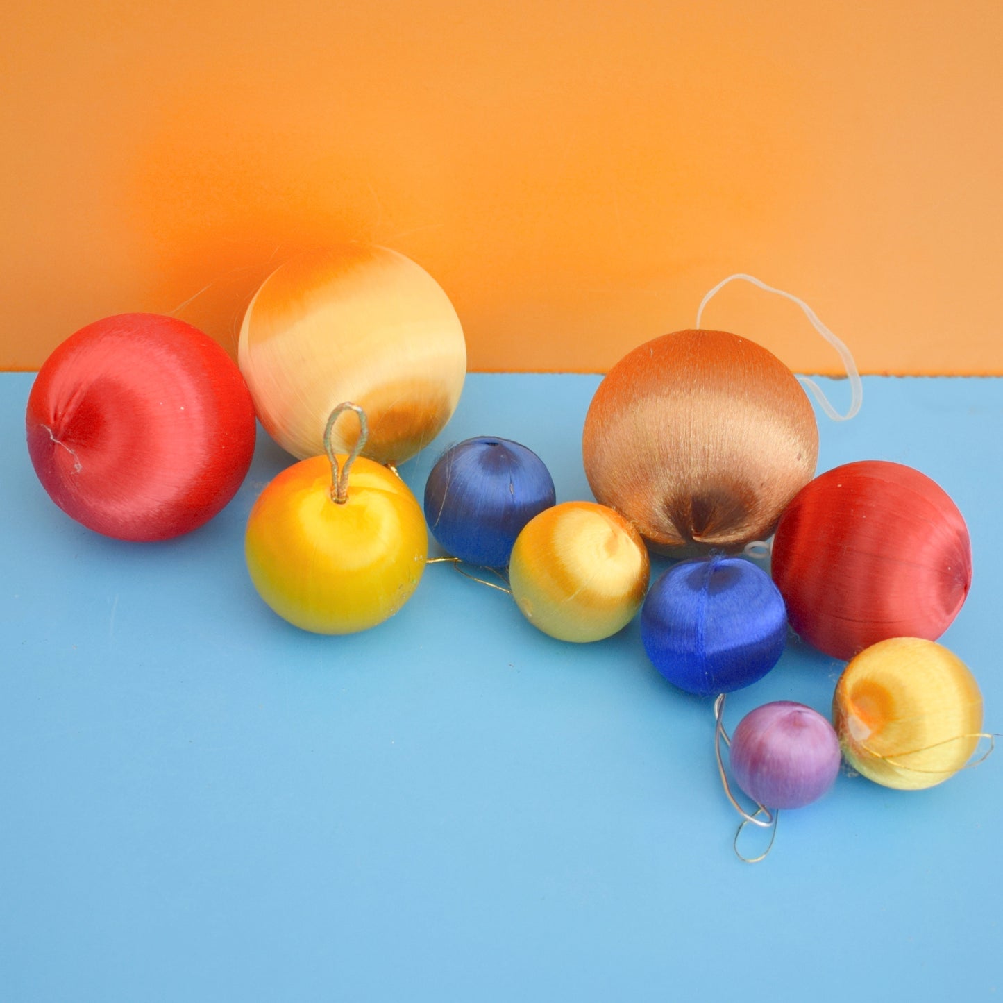 Vintage 1970s Satin Christmas Baubles - Mixed