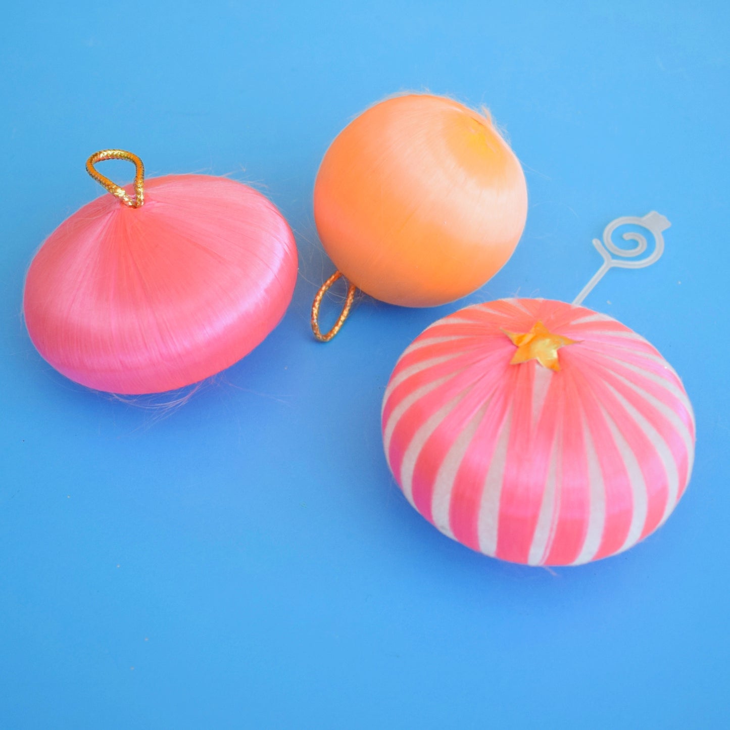 Vintage 1970s Satin Christmas Baubles - Flourecent
