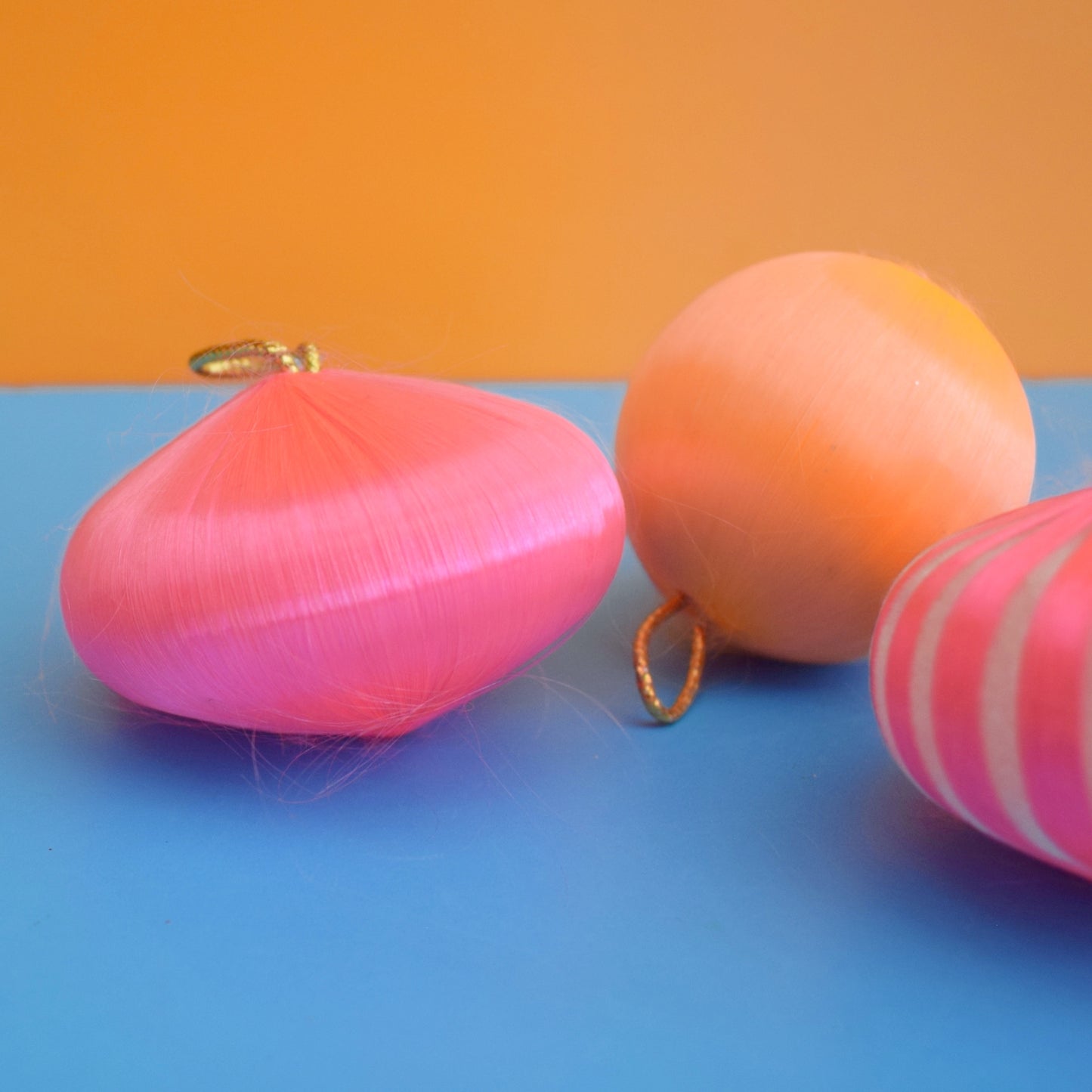 Vintage 1970s Satin Christmas Baubles - Flourecent