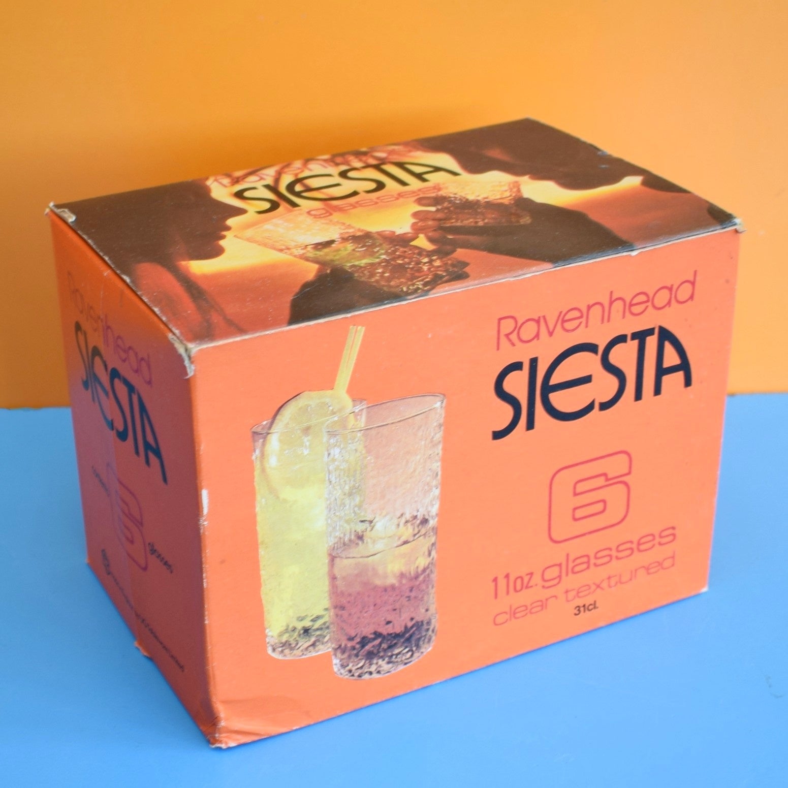 Vintage 1970s Set of High Ball Glasses - Ravenhead Siesta - Boxed by Vintage