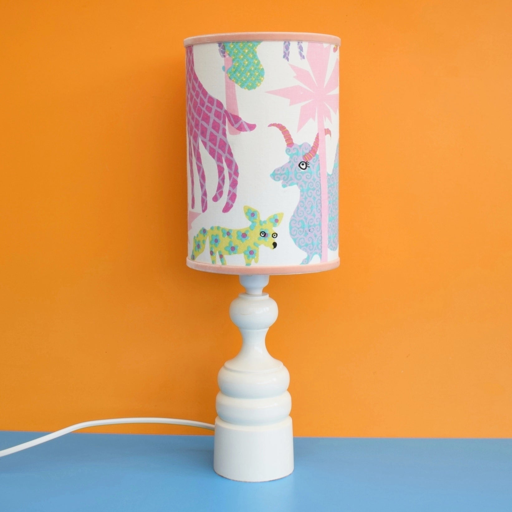 Vintage 1970s Kids Lamp Shade / Wooden Lamp Base by Vintage