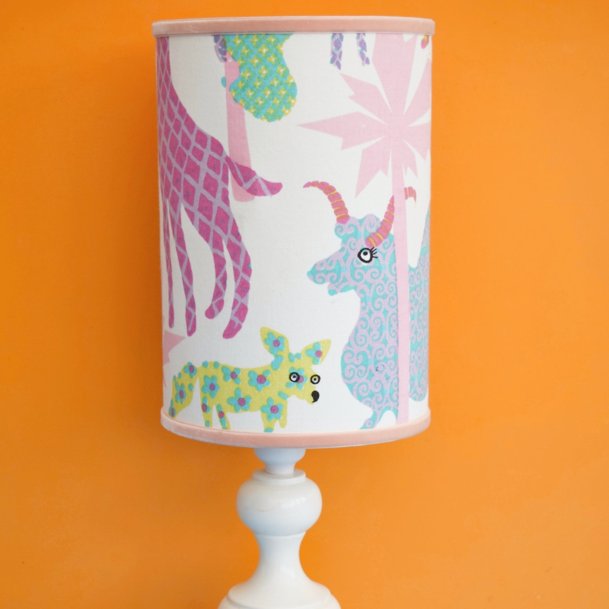 Vintage 1970s Kids Lamp Shade / Wooden Lamp Base by Vintage