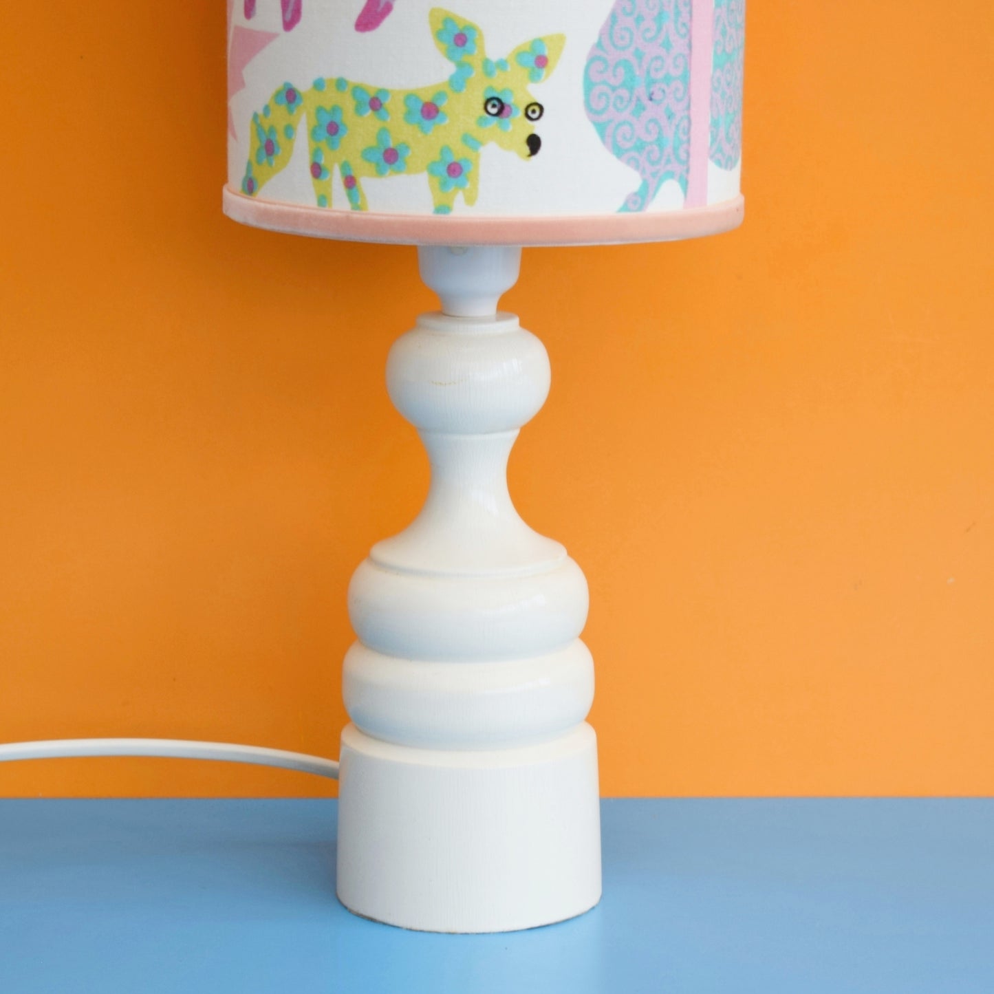 Vintage 1970s Kids Lamp Shade / Wooden Lamp Base by Vintage