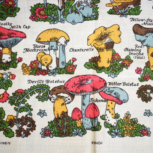 Vintage 1970s Cotton Tea Towel - Mushroom/ Toadstool Print . by Pineapple Retro
