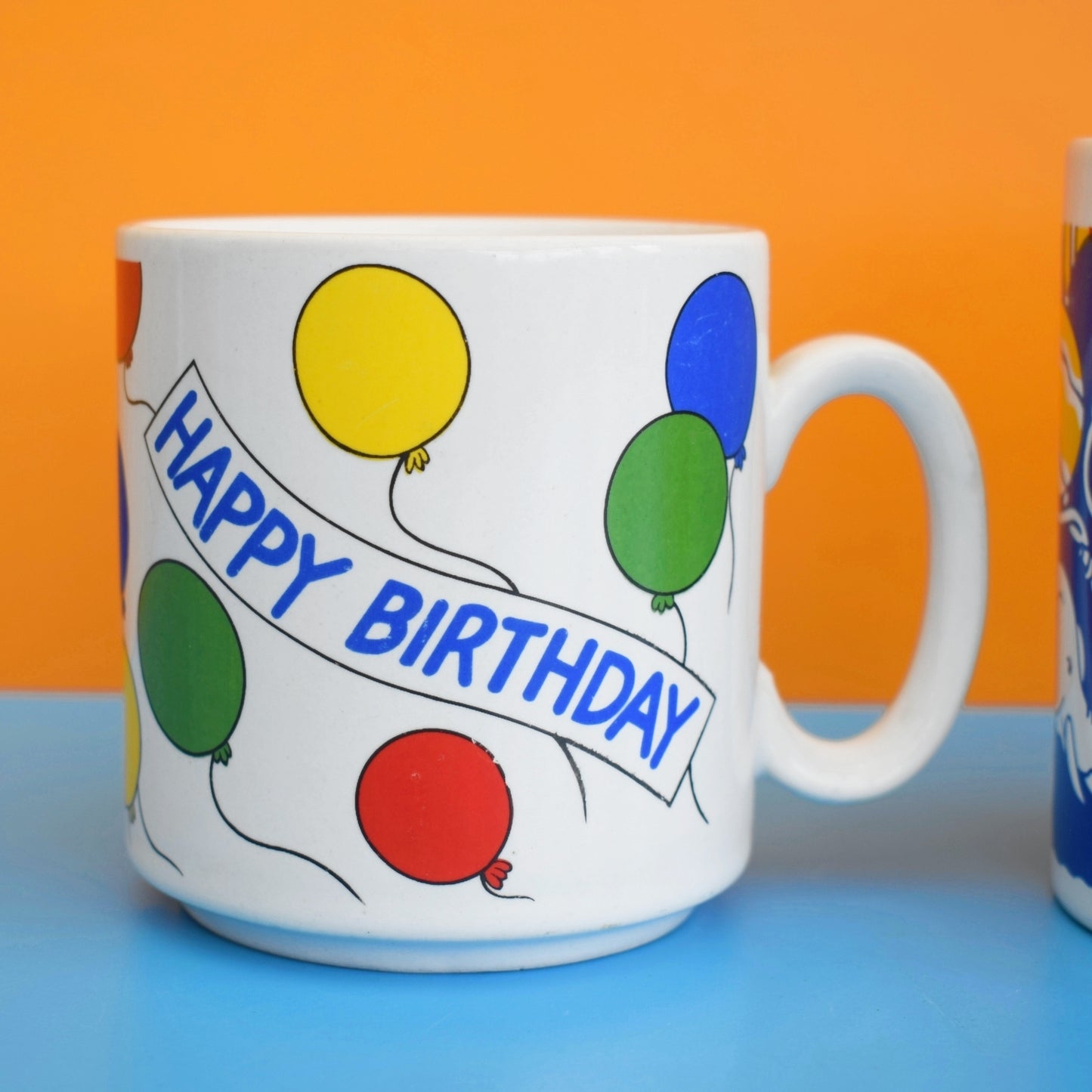 Vintage 1980s Mugs- Happy Birthday / Fathers Day - Rainbow by Vintage