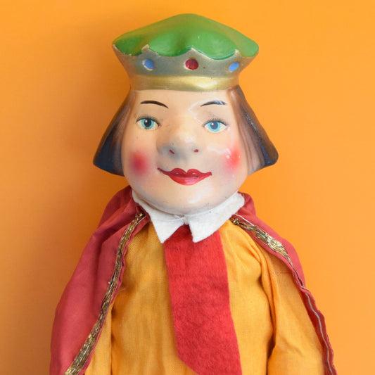 Vintage 1950s Punch & Judy King Hand Puppet - German Paper Mache
