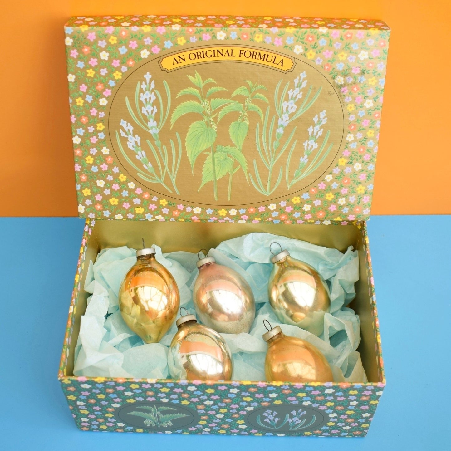 Vintage 1960s Glass Christmas Baubles In Pretty Floral Boxes by Pineapple Retro