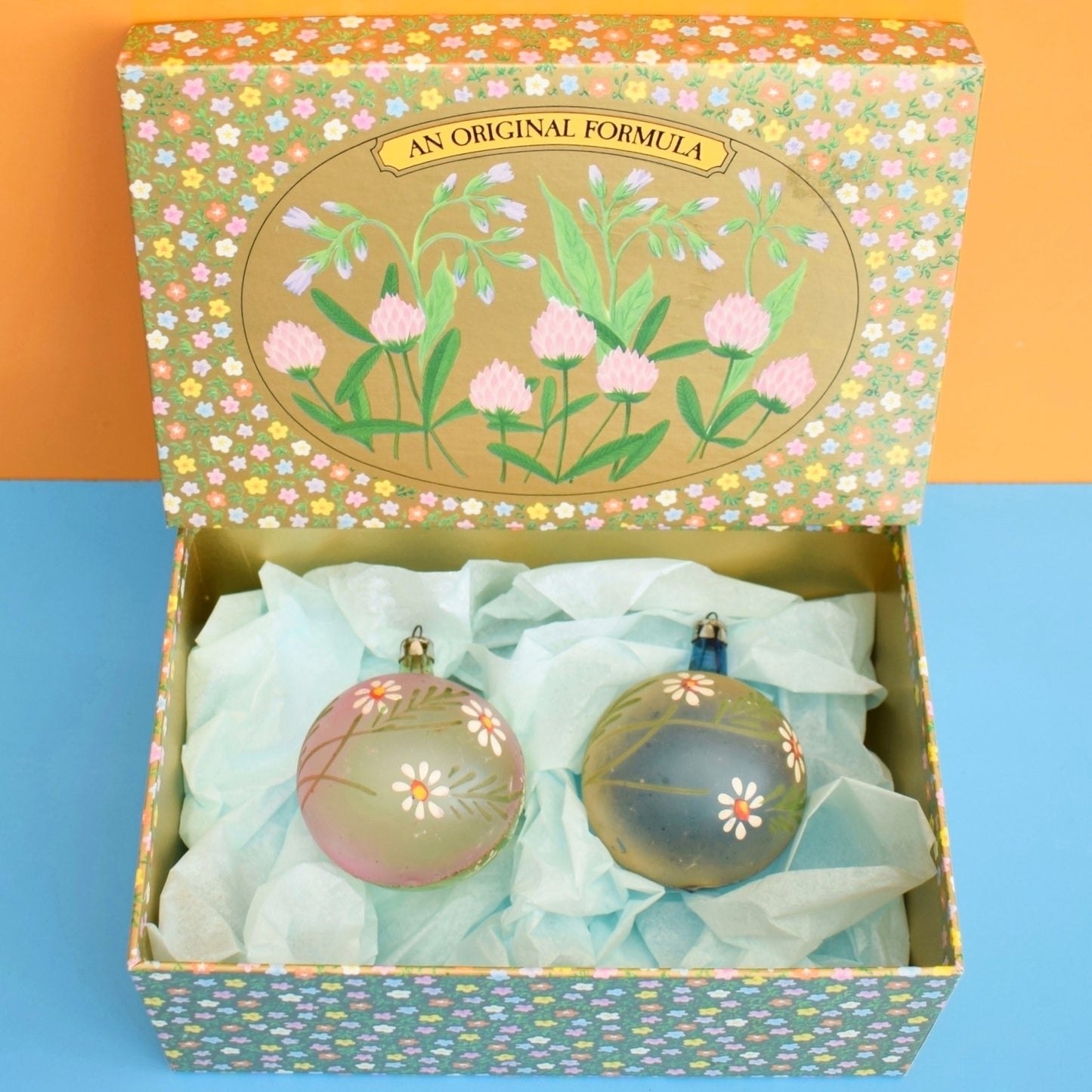 Vintage 1960s Glass Christmas Baubles In Pretty Floral Boxes by Pineapple Retro