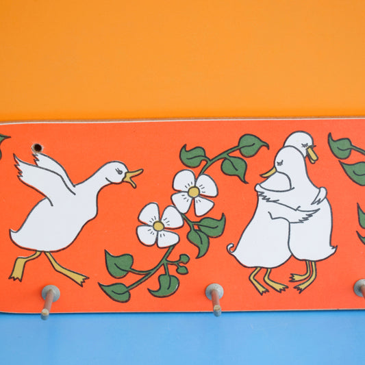 Vintage 1970s Duck Design Hooks - Orange Melamine