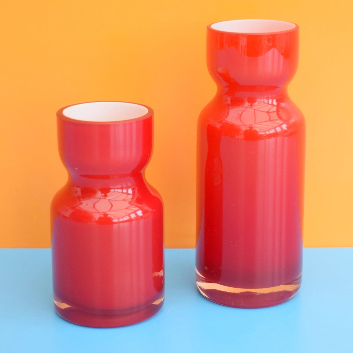Vintage 1970s Cased Glass Vases - Alsterfors Style - Ruby Red by Pineapple Retro