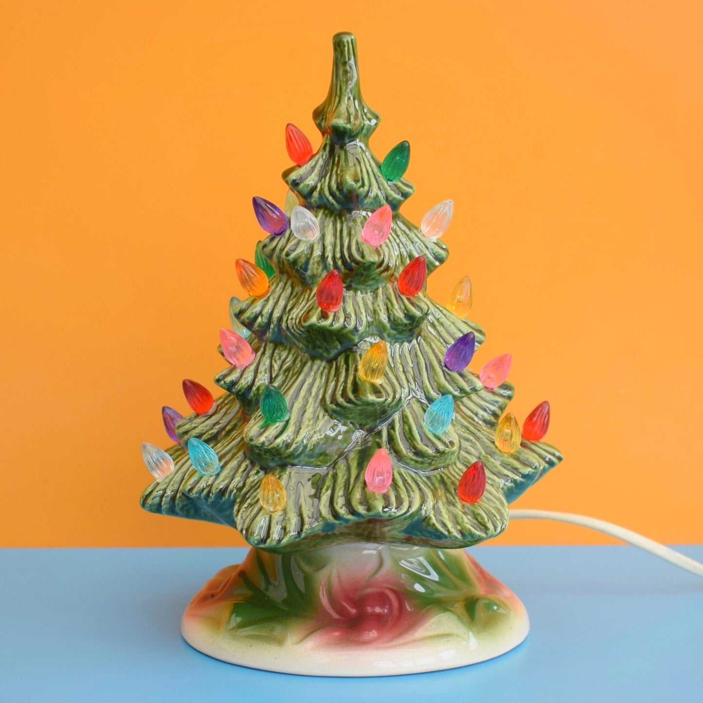 Vintage 1970s Ceramic Christmas Tree Lamp - Rainbow Bulbs - Green - Small by Pineapple Retro