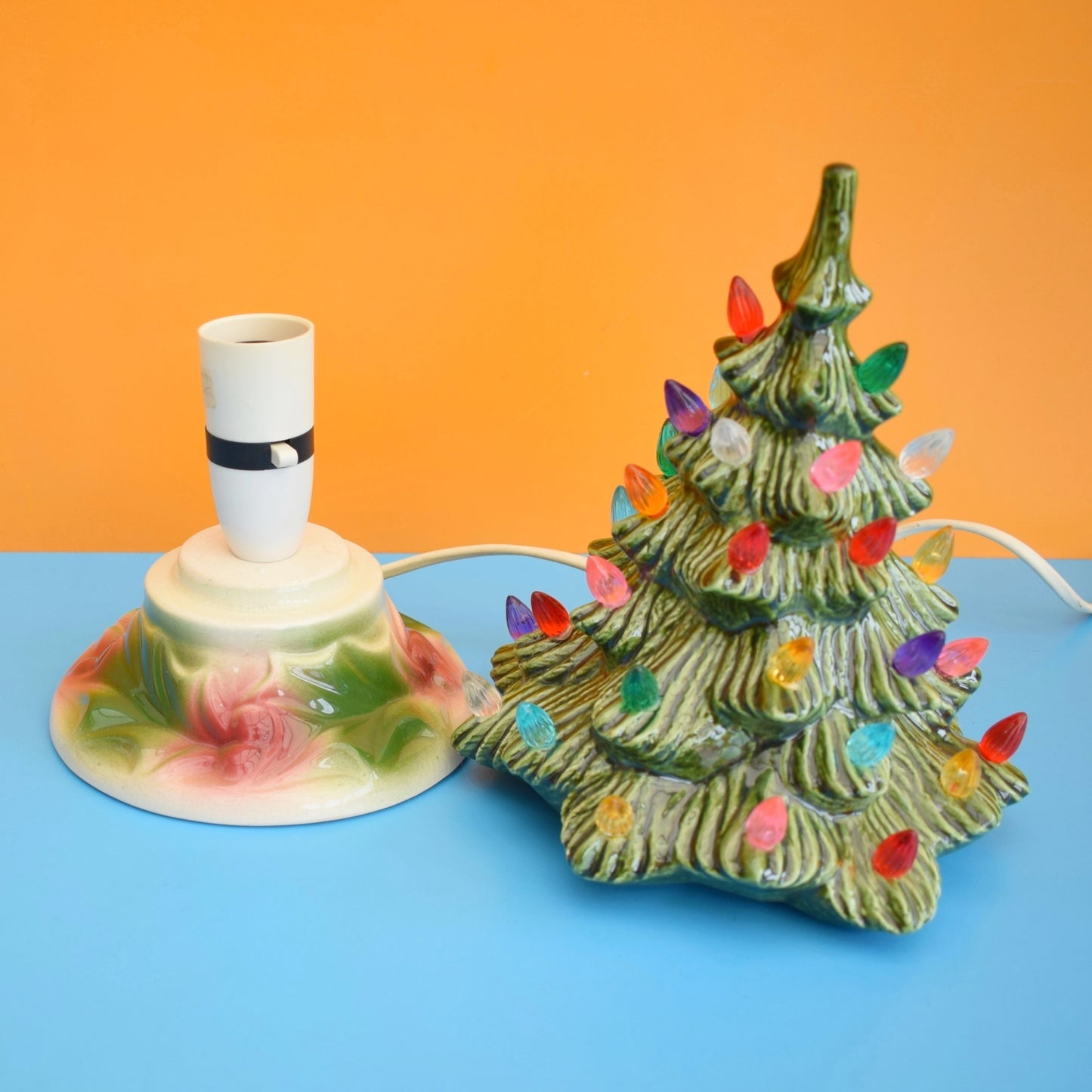 Vintage 1970s Ceramic Christmas Tree Lamp - Rainbow Bulbs - Green - Small by Pineapple Retro