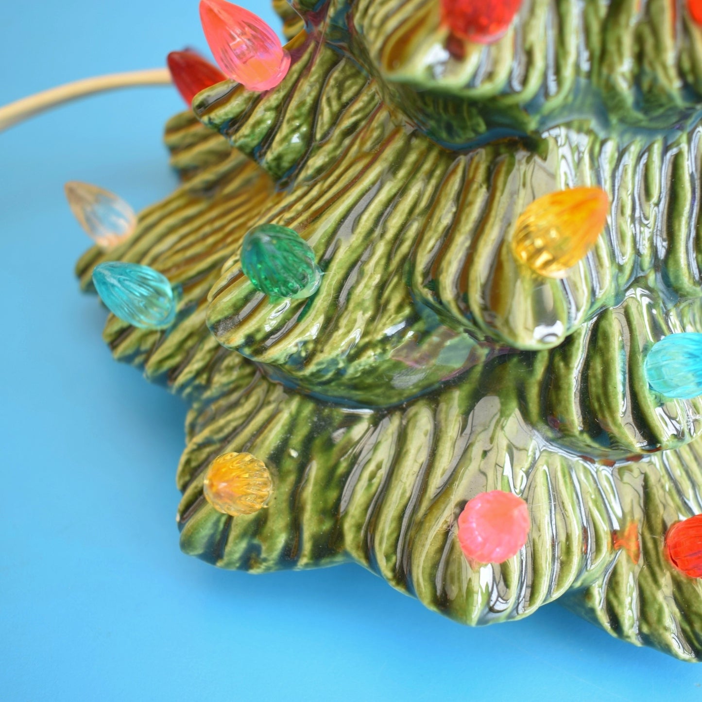 Vintage 1970s Ceramic Christmas Tree Lamp - Rainbow Bulbs - Green - Small by Pineapple Retro