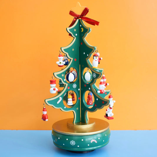 Vintage 1990s Musical Wooden Christmas Tree & tiny Decorations