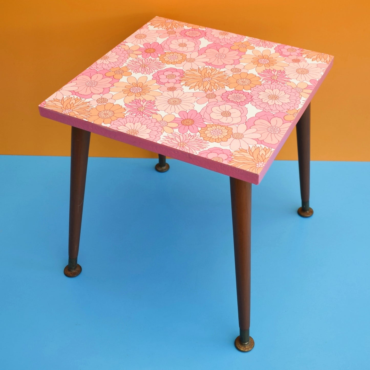 Vintage 1960s Side Table - Flower Power Wallpaper - Pink