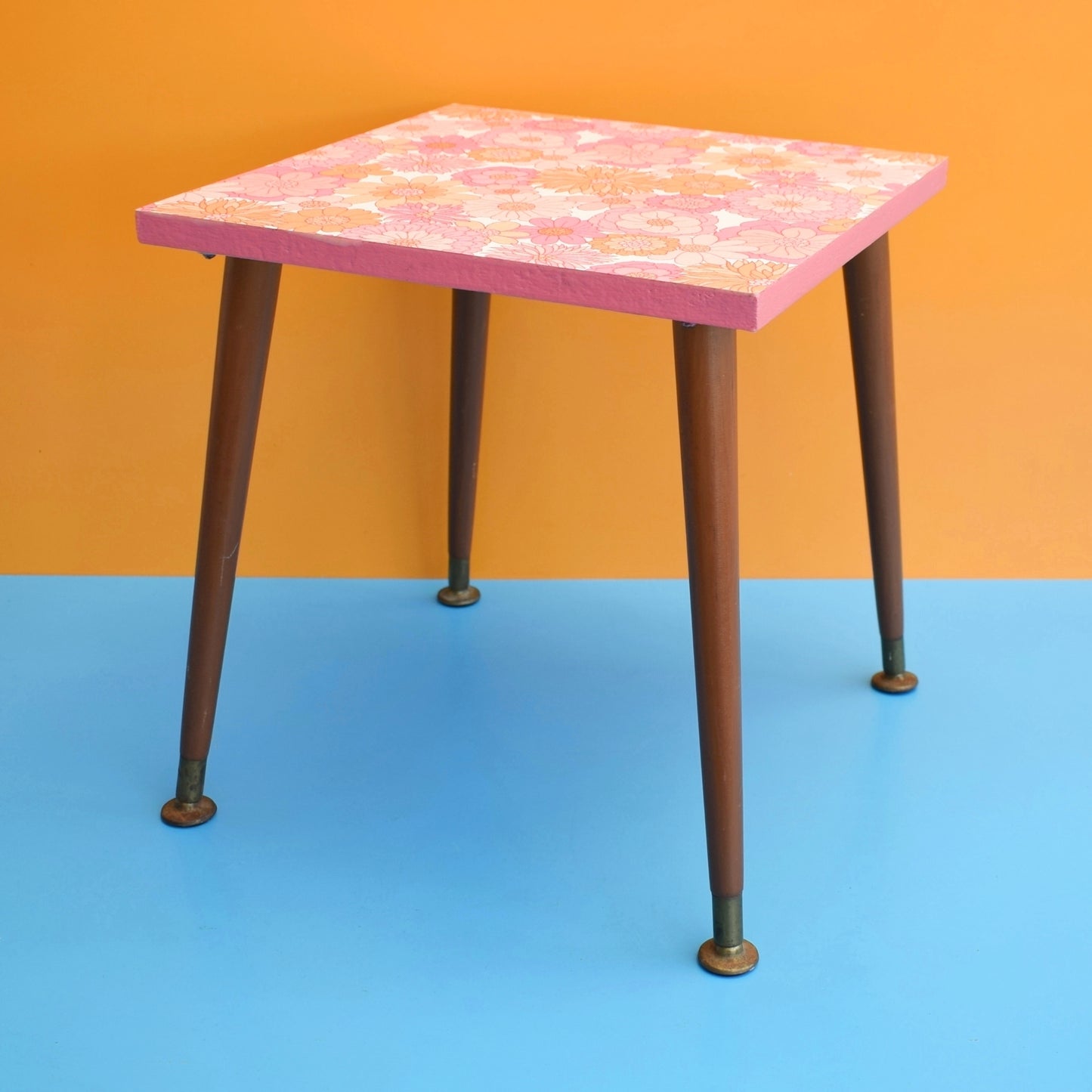 Vintage 1960s Side Table - Flower Power Wallpaper - Pink