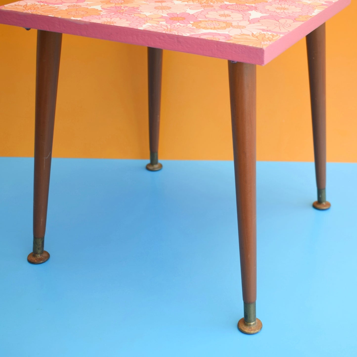 Vintage 1960s Side Table - Flower Power Wallpaper - Pink