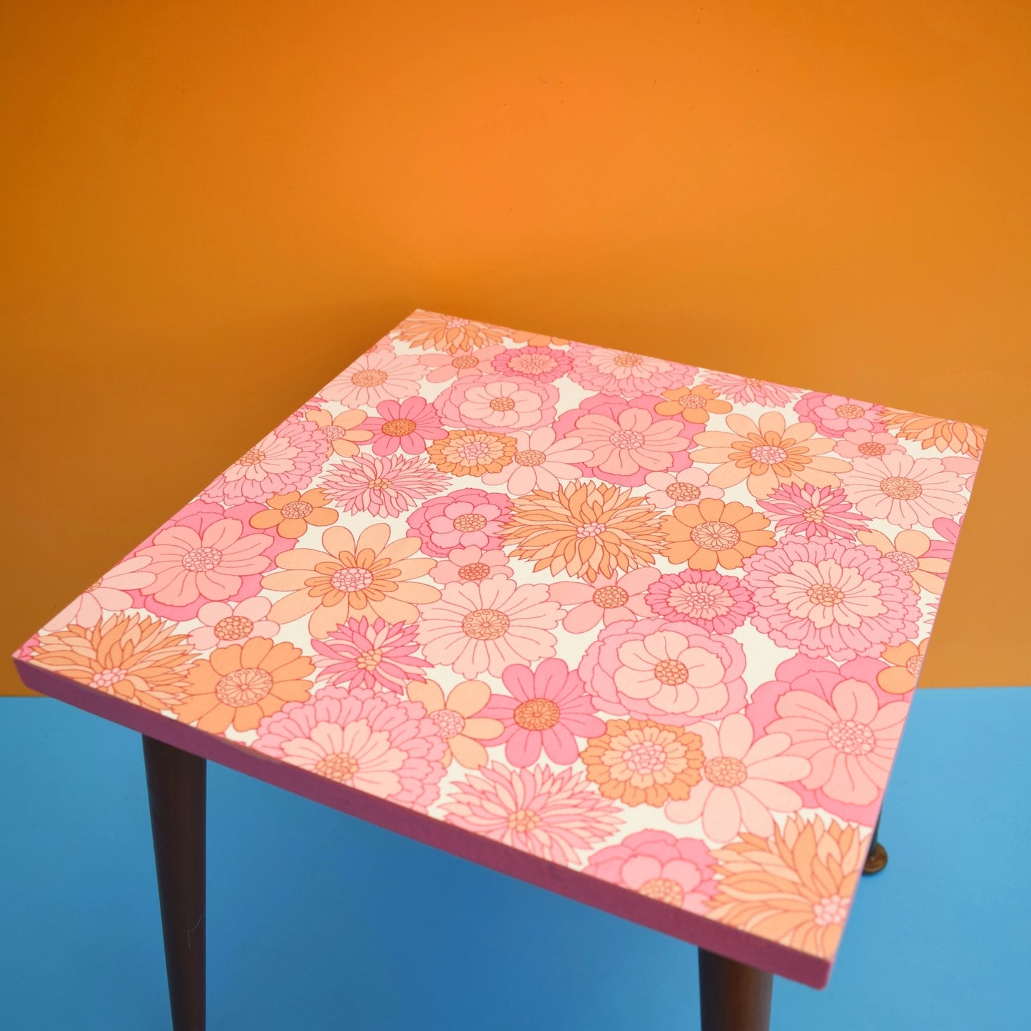 Vintage 1960s Side Table - Flower Power Wallpaper - Pink
