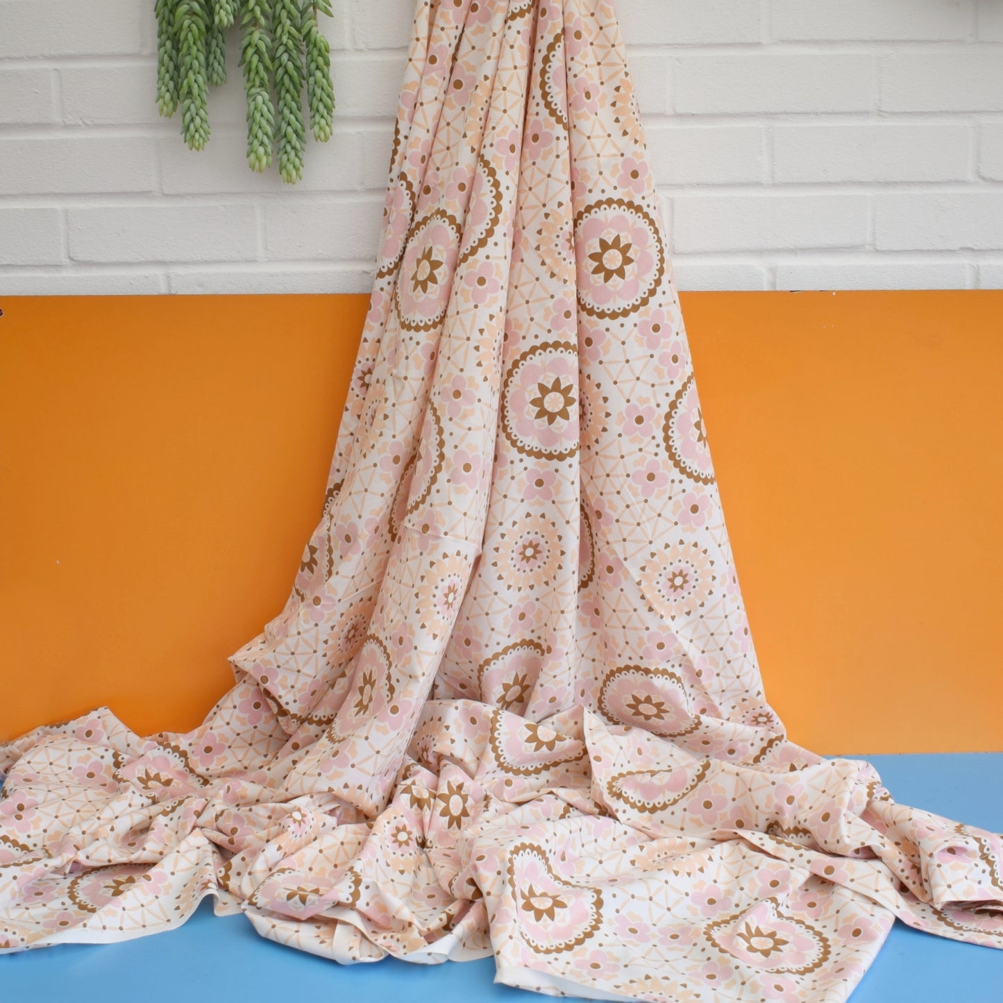 Vintage 1960s Flat Sheet/ Fabric & Pillowcase - Peach/ Pink