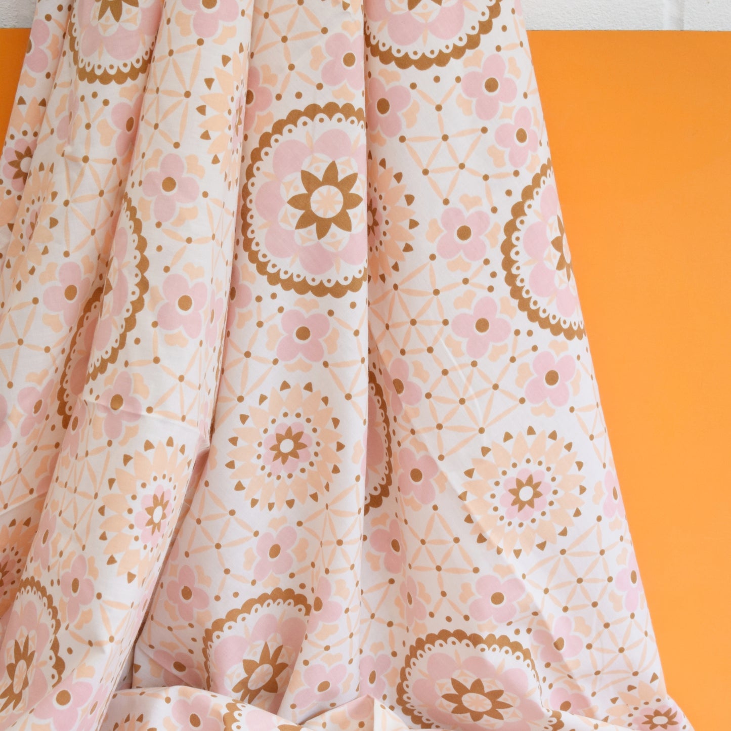 Vintage 1960s Flat Sheet/ Fabric & Pillowcase - Peach/ Pink