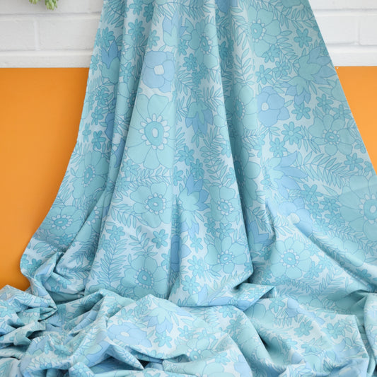 Vintage 1960s Double Duvet Cover - Flower Power - Blue & Turquoise
