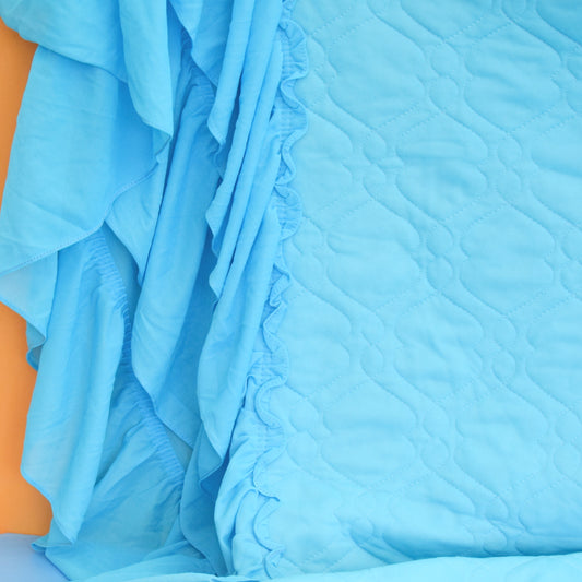 Vintage 1960s Double Bed Cover - Nylon Frill - Turquoise