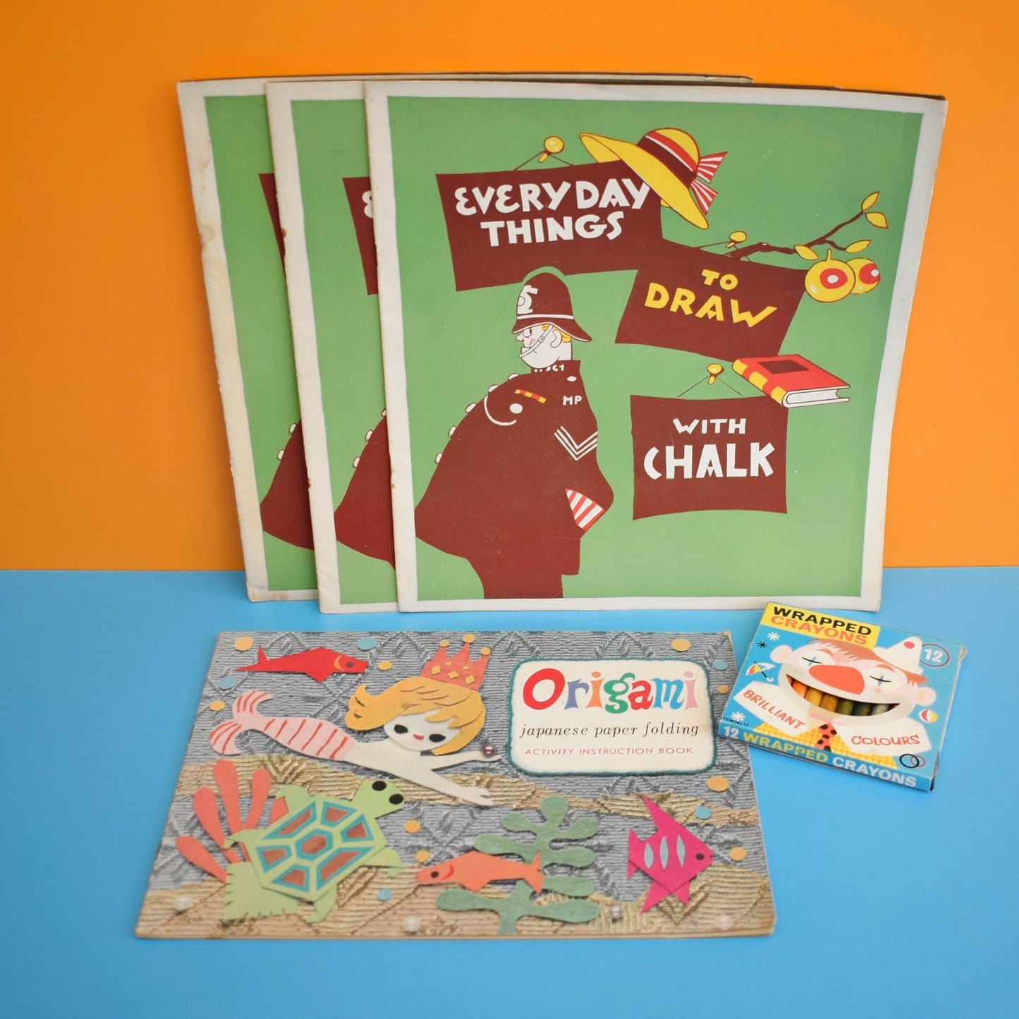 Vintage 1960s Arty Bits- Scrap Books/ Crayons / Origami Paper Folding