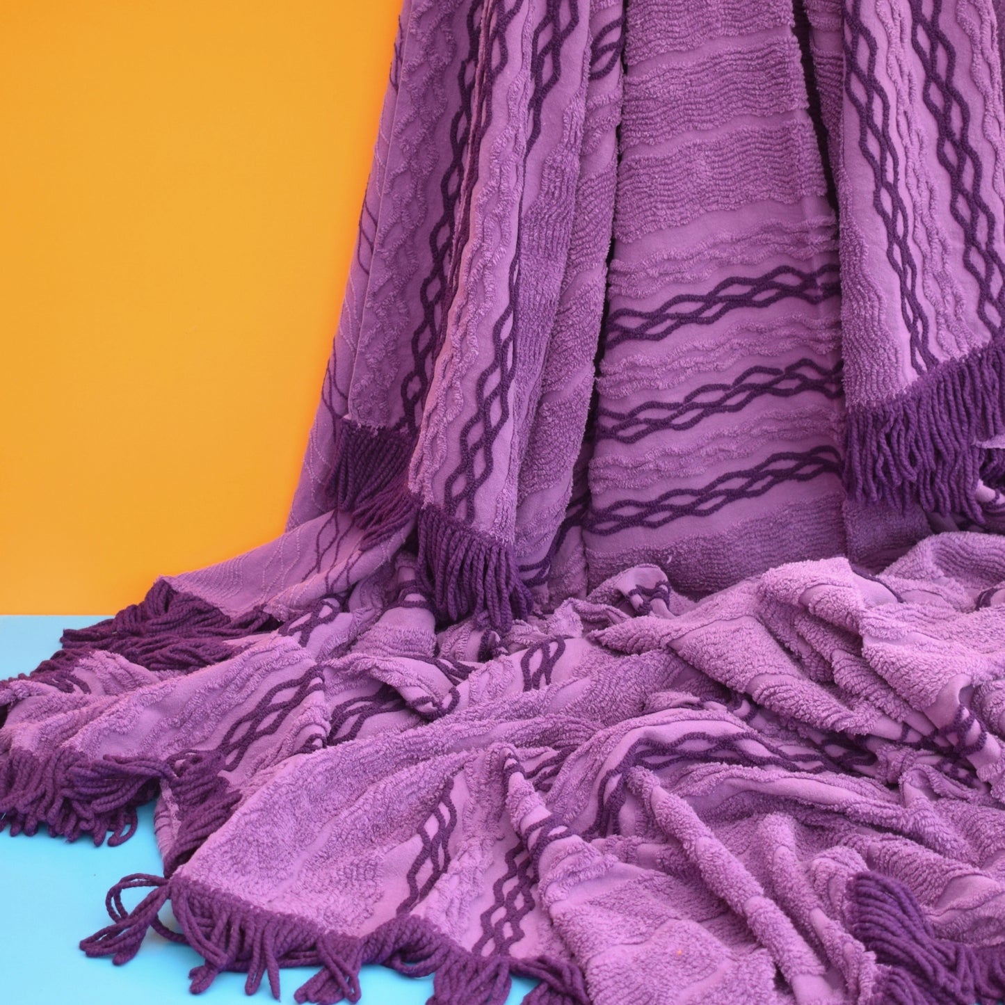 Vintage 1960s Double Bed Cover - Purple Candlewick Bedspread