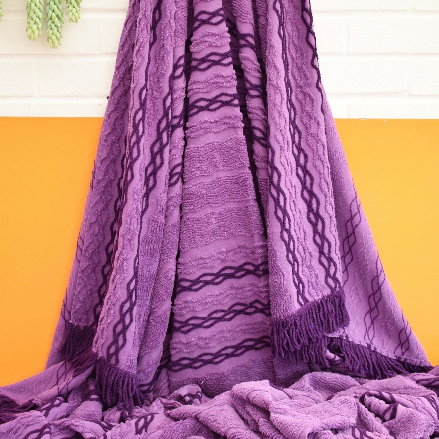 Vintage 1960s Double Bed Cover - Purple Candlewick Bedspread