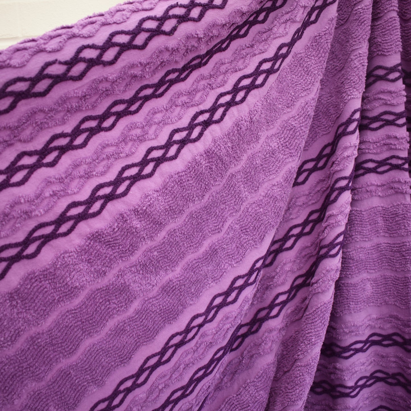 Vintage 1960s Double Bed Cover - Purple Candlewick Bedspread
