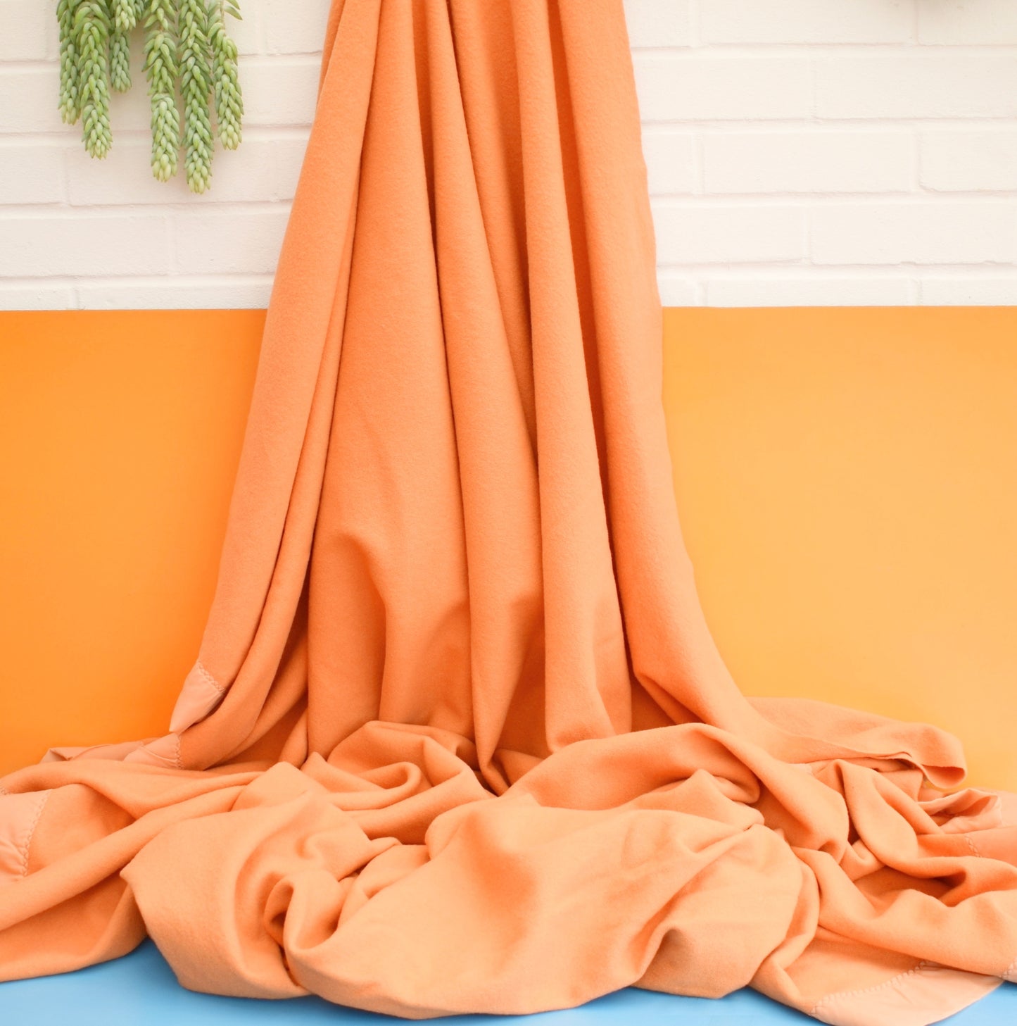Vintage 1960s Merino Wool Blanket / Throw - Mango Orange