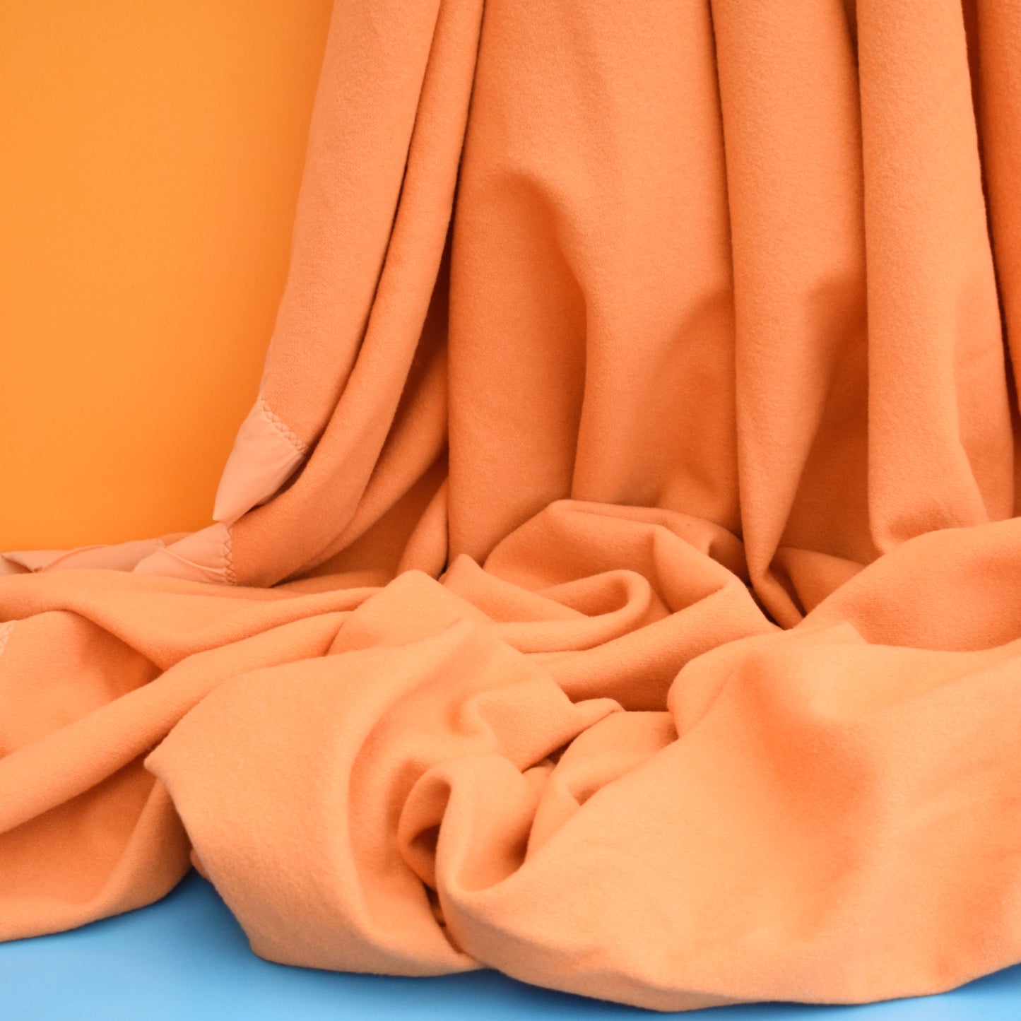 Vintage 1960s Merino Wool Blanket / Throw - Mango Orange