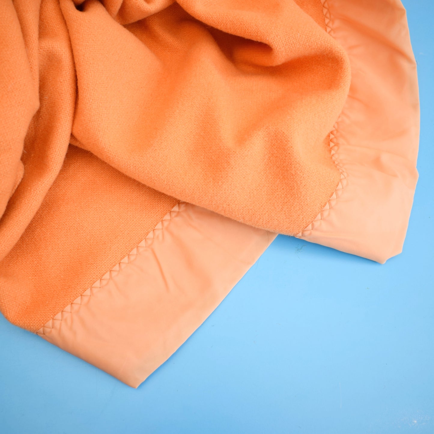 Vintage 1960s Merino Wool Blanket / Throw - Mango Orange