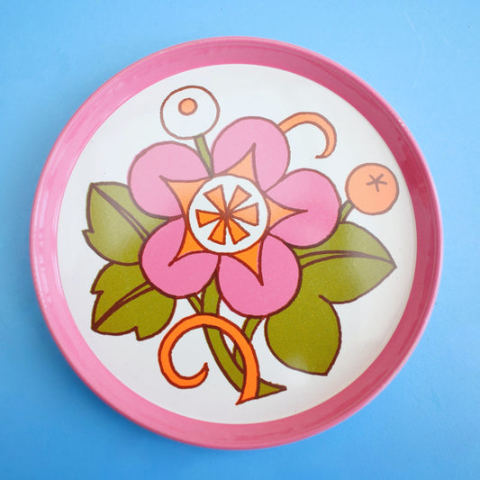 Vintage 1970s Metal Coasters x6 - Pink Flower by Pineapple Retro