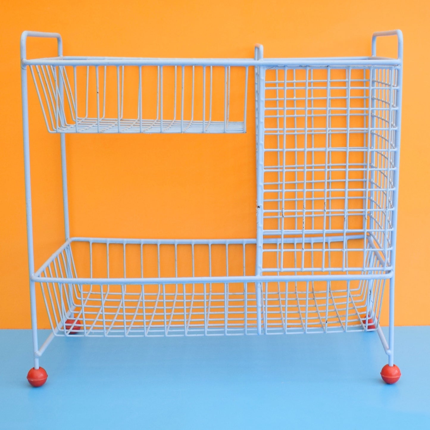 Vintage 1960s Wire Vegetable / Storage Rack - Blue