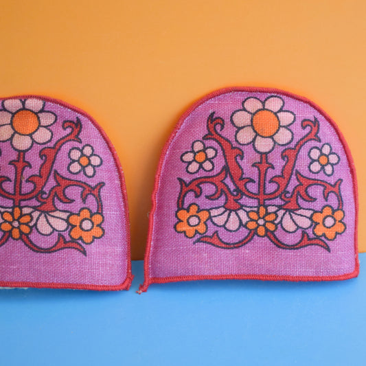 Vintage 1970s Egg Cosies - Flower Power - Pink Pair