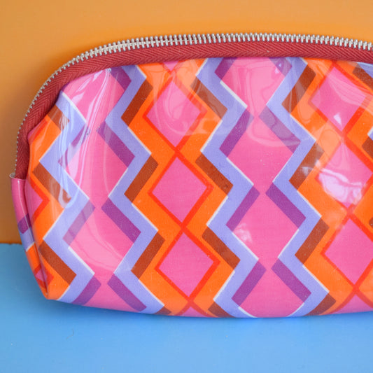 Vintage 1970s Vinyl Makeup Bag / Storage - Pink/ Orange