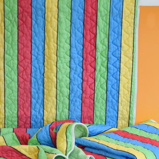 Vintage 1970s Narrow Quilted Throw - Stripes