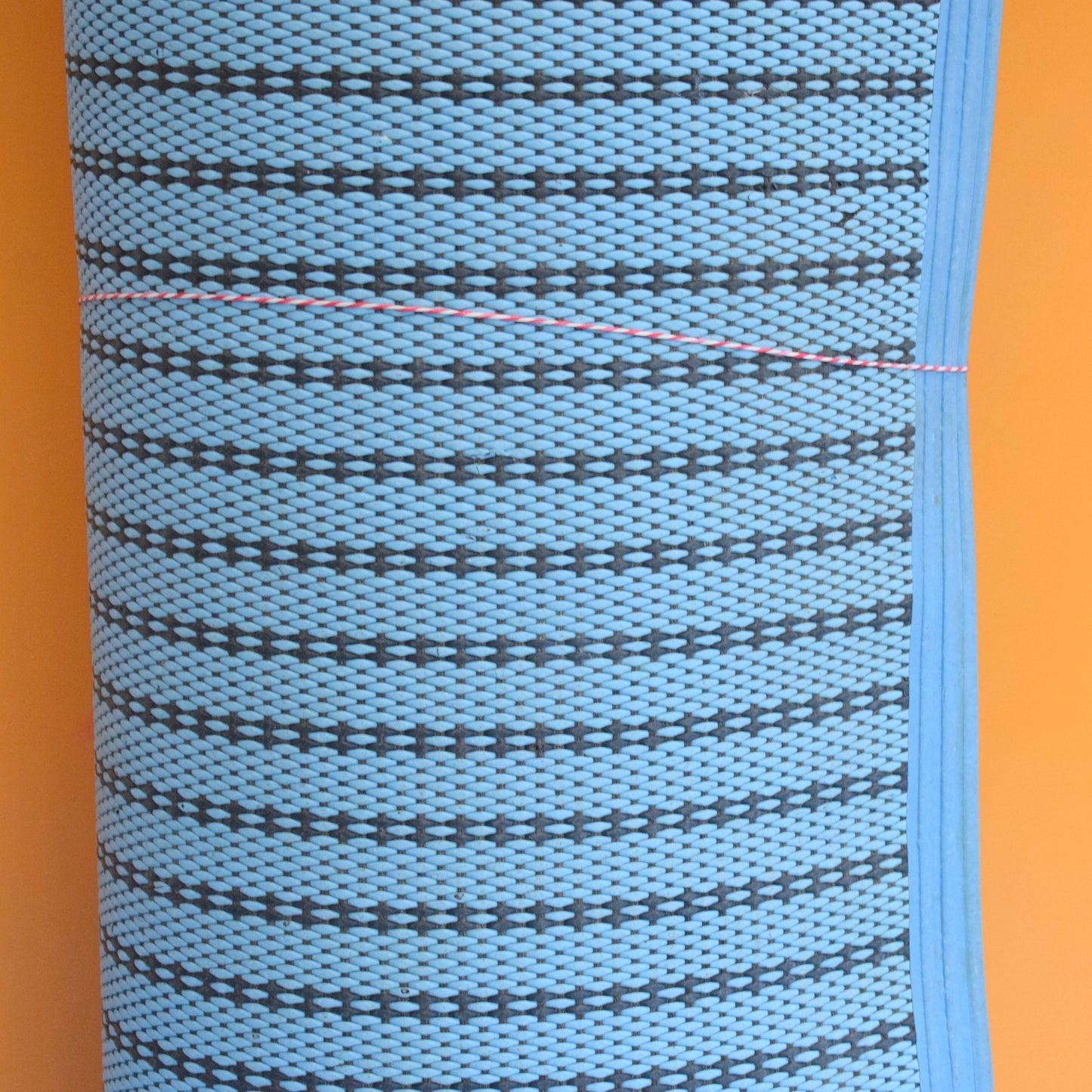 Vintage 1960s Plastic Woven Rug - Dandycord - Blue
