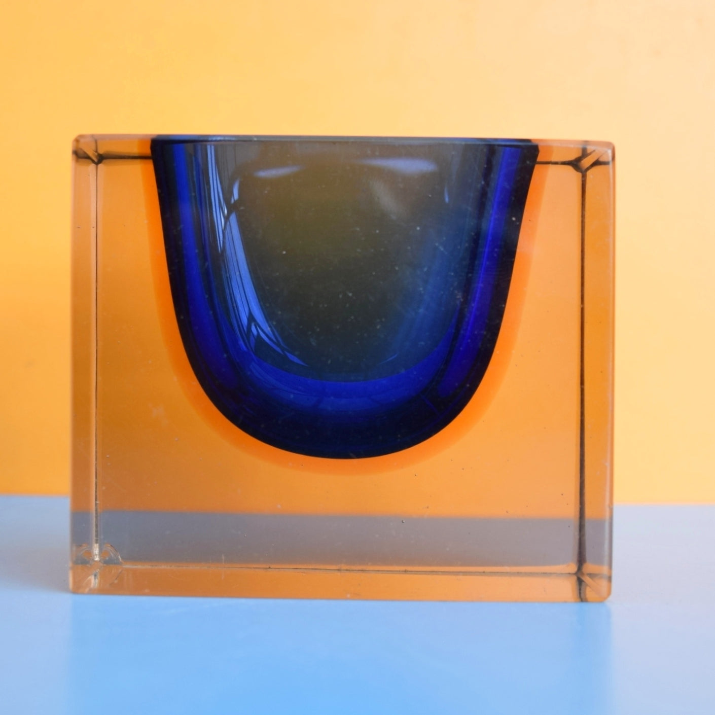 Vintage 1970s Murano Sommerso Glass Vase - Blue / Amber - Flavio Poli by Vintage