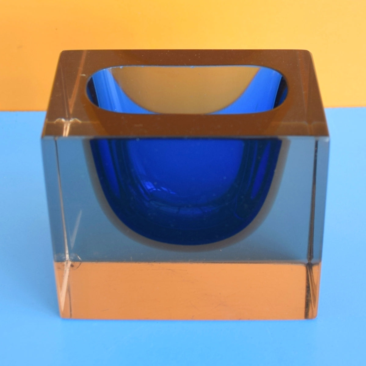 Vintage 1970s Murano Sommerso Glass Vase - Blue / Amber - Flavio Poli by Vintage