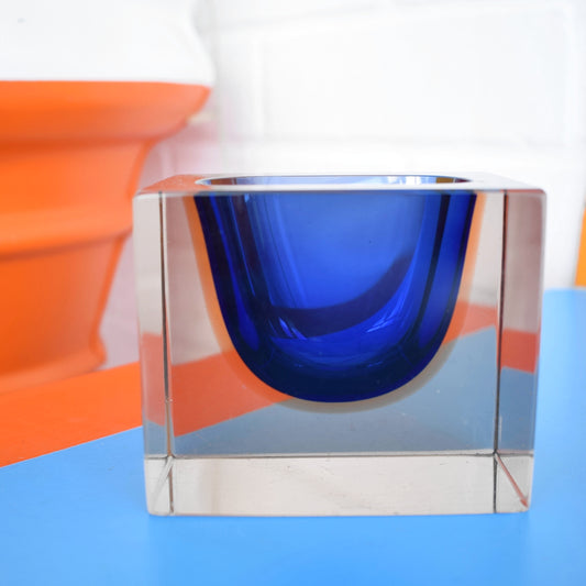 Vintage 1970s Murano Sommerso Glass Vase - Blue / Amber - Flavio Poli