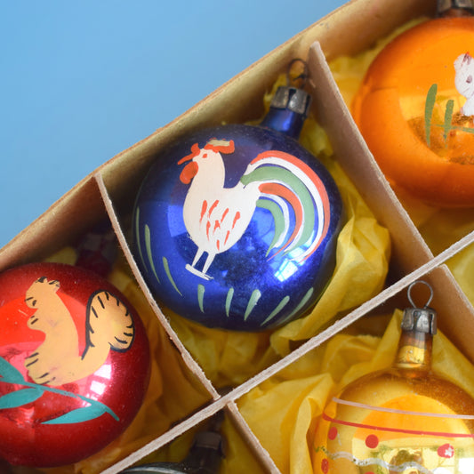 Vintage 1950s Glass Christmas Baubles - Hand Painted