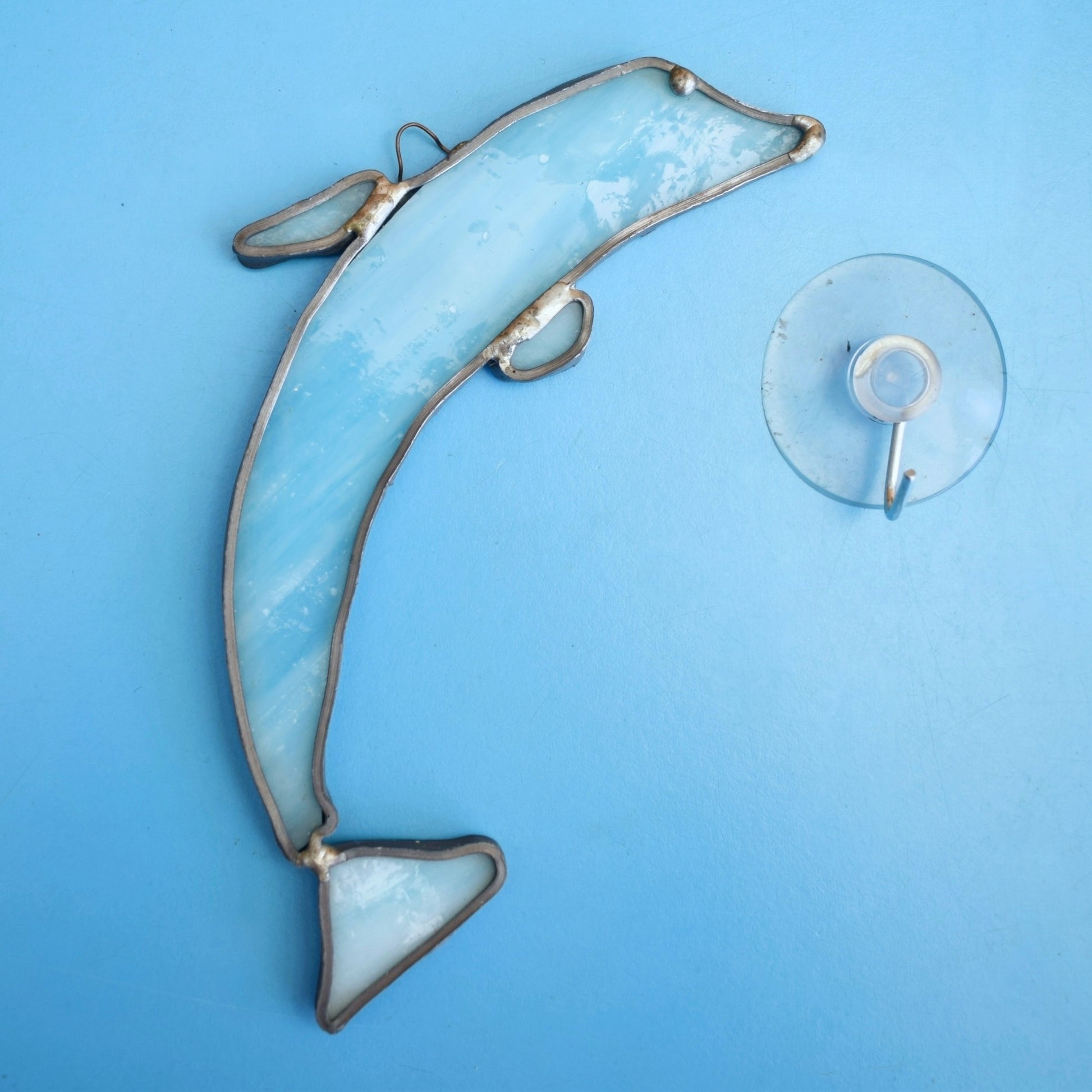 Vintage 1970s Stained Glass Sun Catcher - Dolphin by Vintage