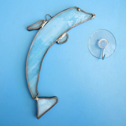 Vintage 1970s Stained Glass Sun Catcher - Dolphin