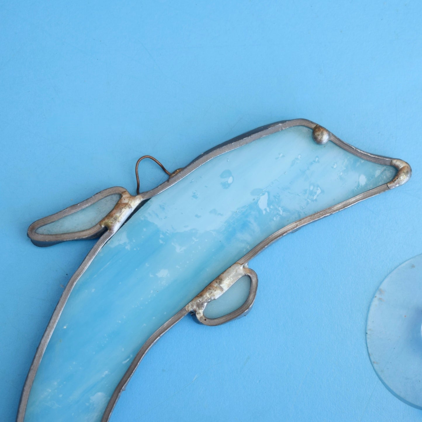 Vintage 1970s Stained Glass Sun Catcher - Dolphin by Vintage