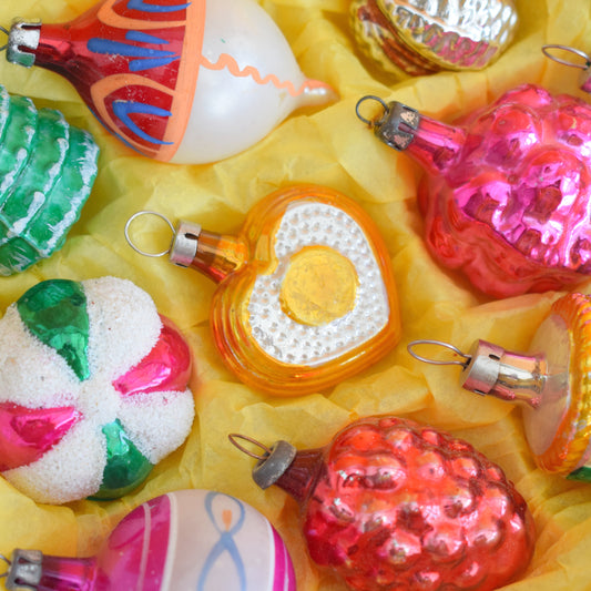 Vintage 1960s Glass Christmas Baubles - Czechoslovakian