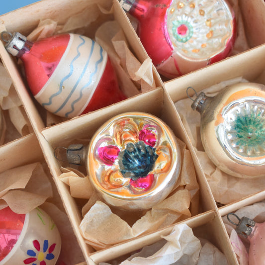 Vintage 1960s Glass Christmas Baubles - Concave Mixed