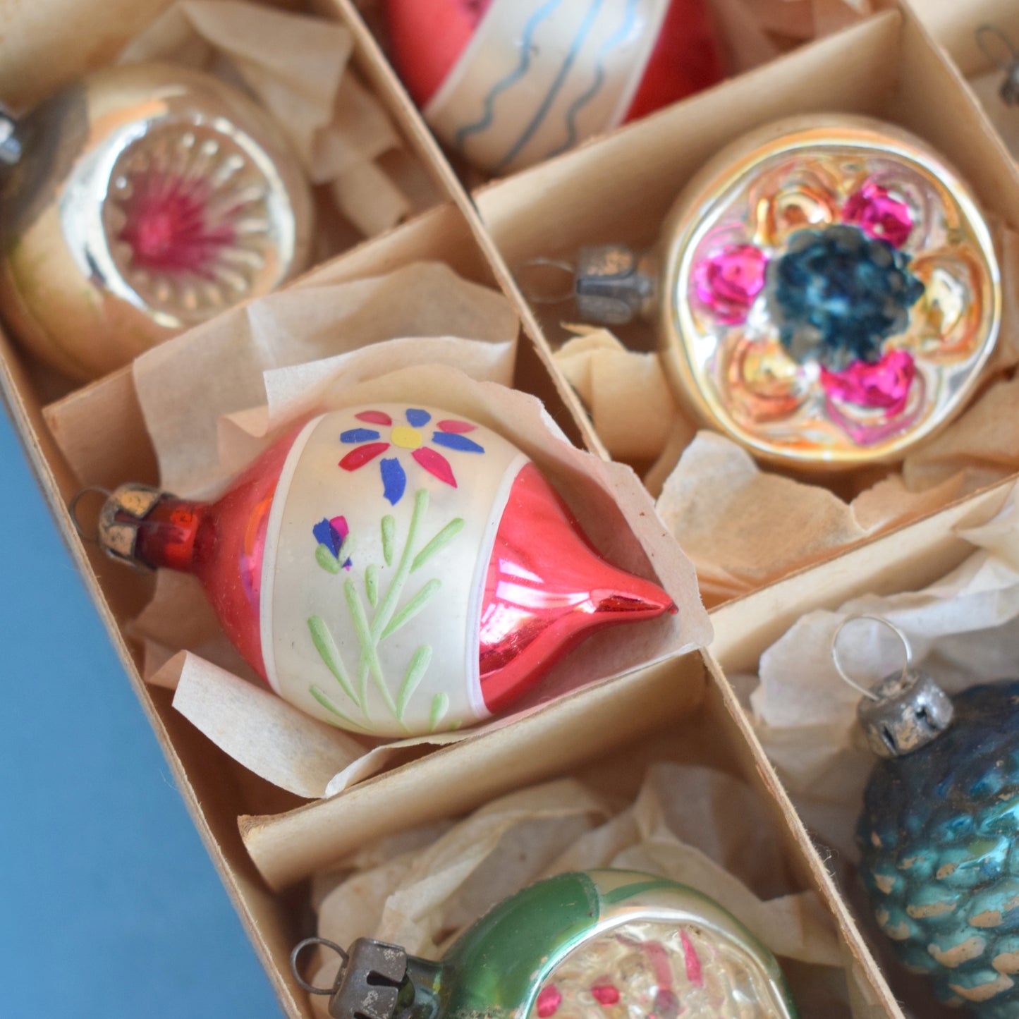 Vintage 1960s Glass Christmas Baubles - Concave Mixed